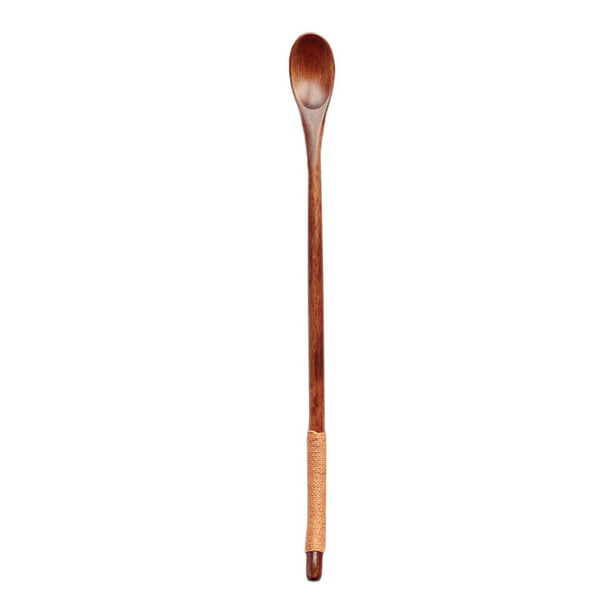Wooden Soup Spoon Honey Teaspoon Round Long Handle Serving Spoons LD 